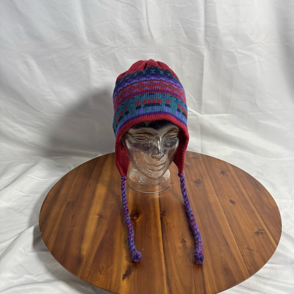 Verbier 100% wool Cozy Red and Blue Winter Hat